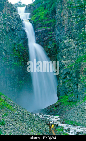 Njupeskär, Sweden`s loftiest waterfall with a total height of 93 metres and a free fall of 70 metres in Central Sweden Stock Photo